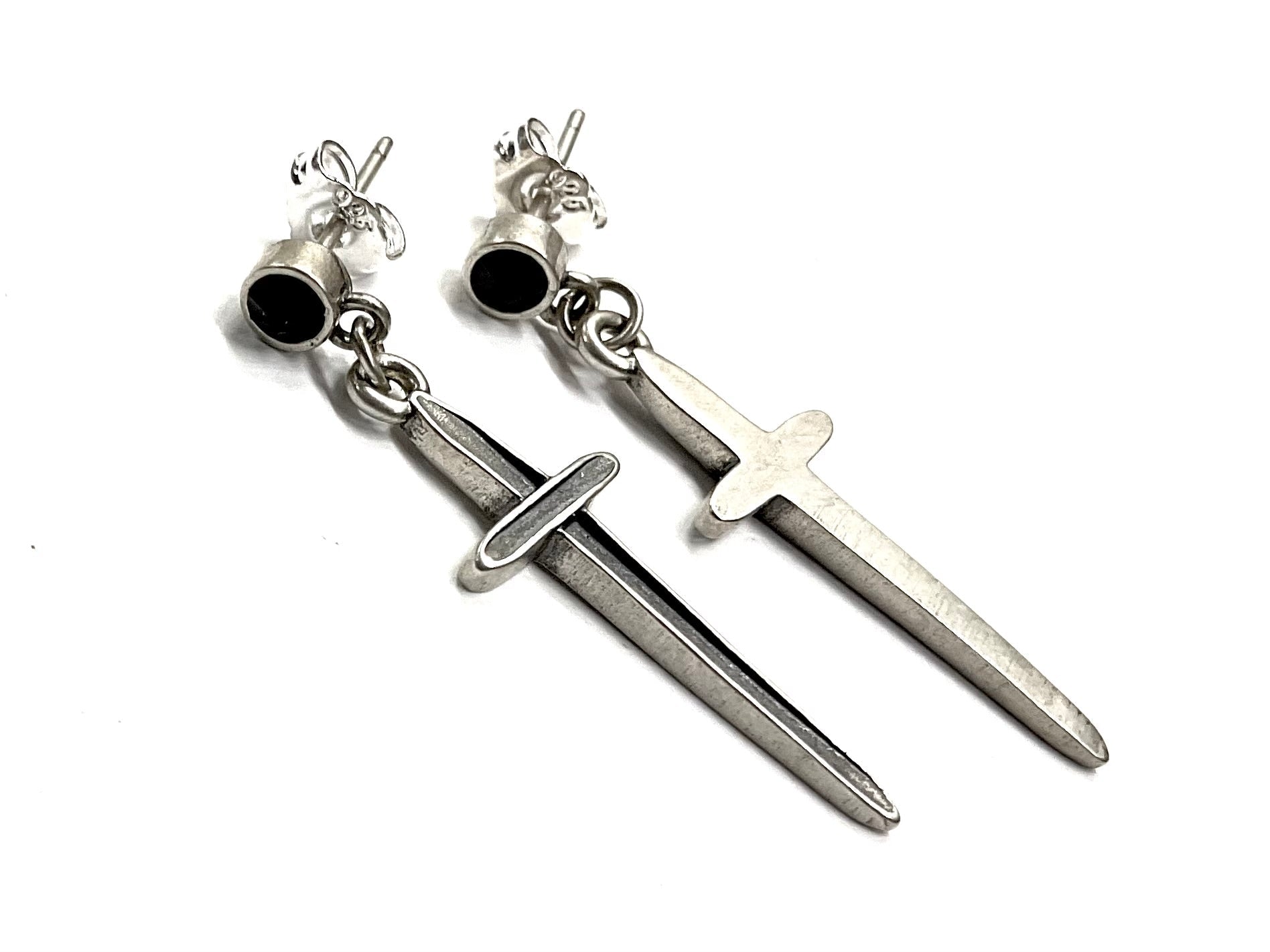 Solid Sterling Silver and Black Onyx Dangle Earrings