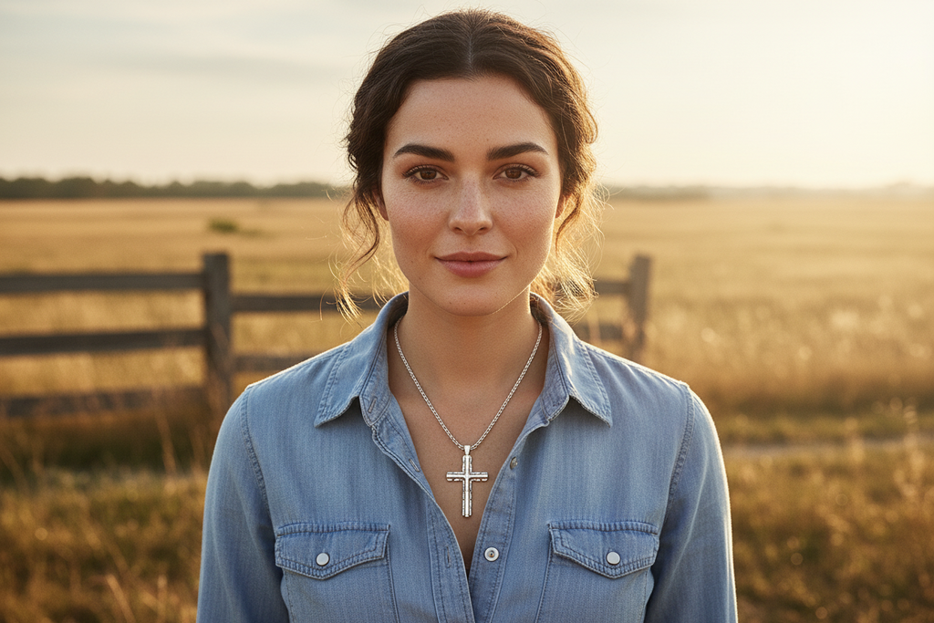 Hammered Two Tone Solid Sterling Silver Cross Necklace With Brass Inlay