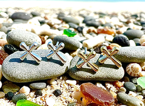 Contemporary Cross Earrings in Silver or Gold in a Modern flowing Design