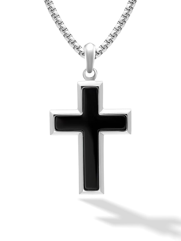 Men's Black Onyx Cross Pendant Necklace
