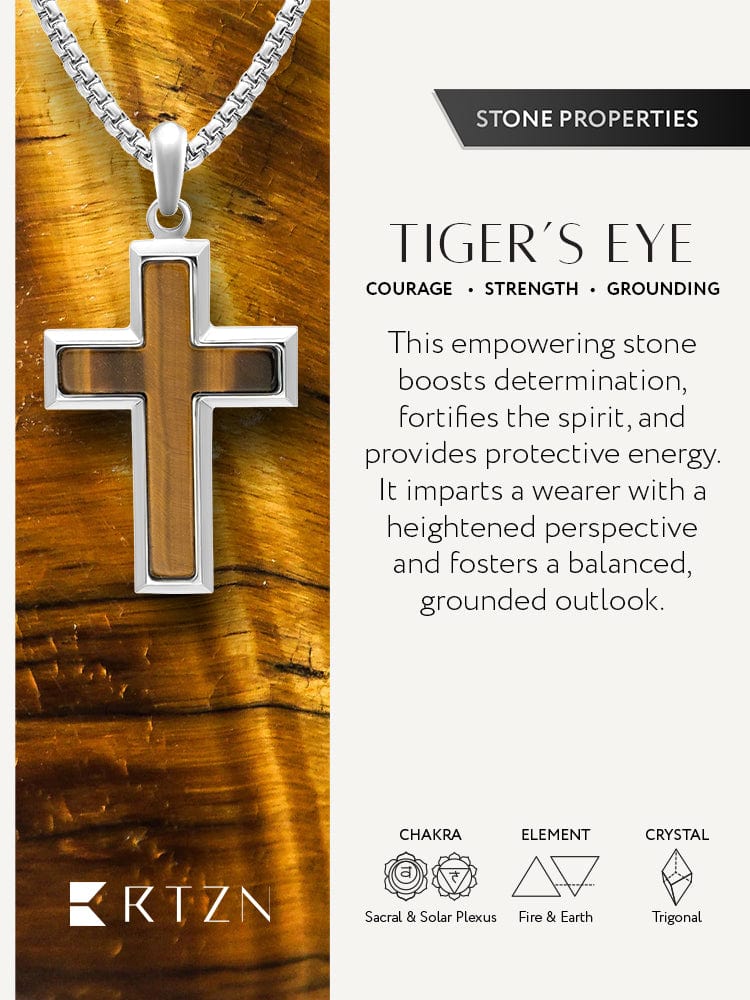 Men's Tiger Eye Cross Pendant Necklace