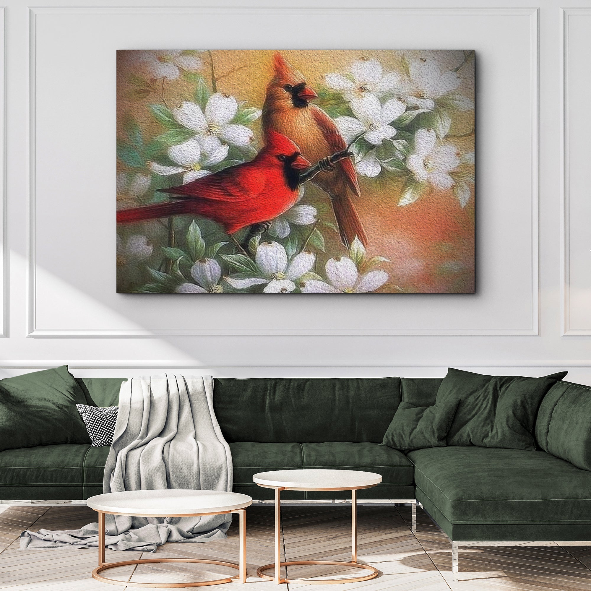 West Virginia Native Cardinals on Dogwood Painting Canvas Wall Art