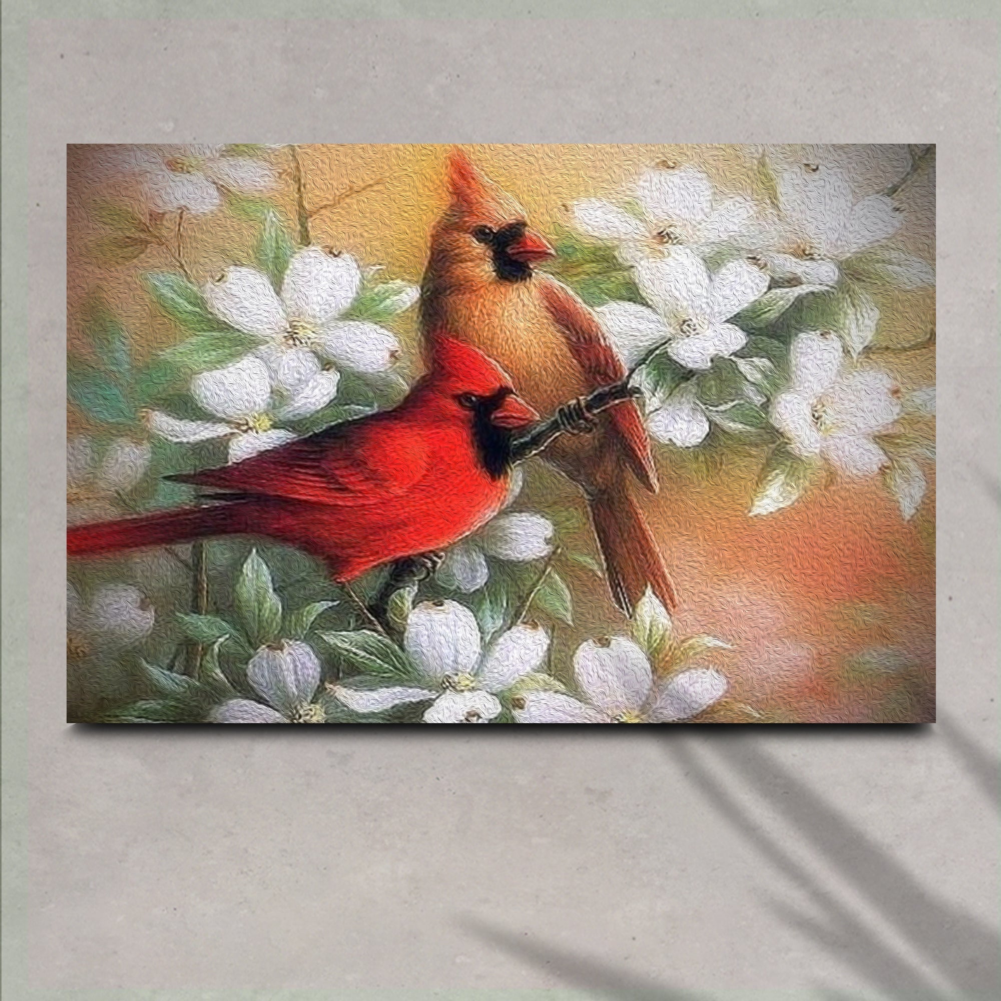 West Virginia Native Cardinals on Dogwood Painting Canvas Wall Art