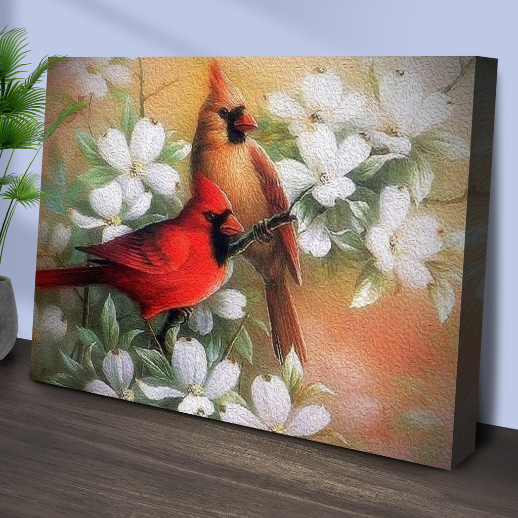 West Virginia Native Cardinals on Dogwood Painting Canvas Wall Art