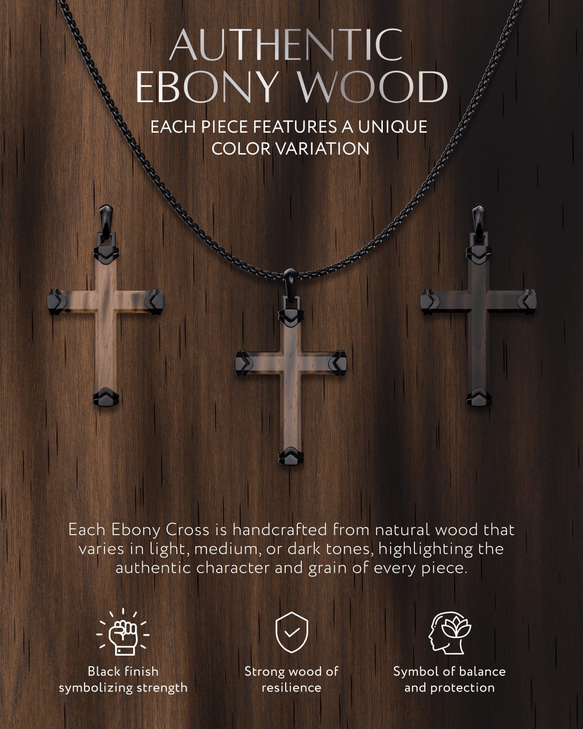 Men's Ebony Wood Cross Pendant
