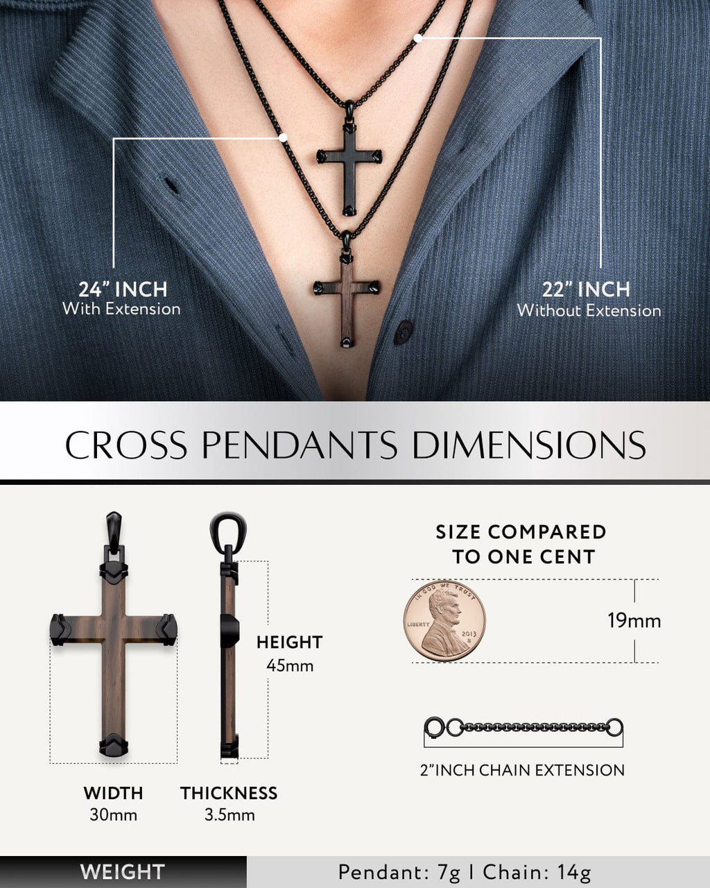 Men's Ebony Wood Cross Pendant