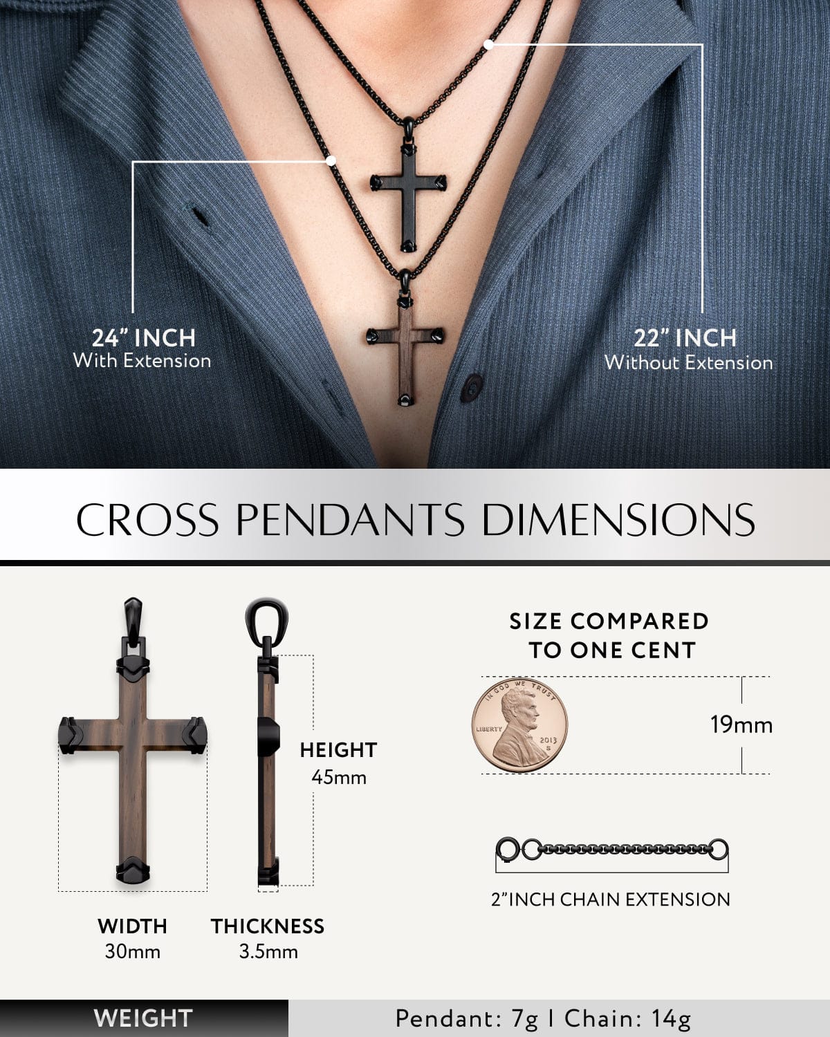 Men's Ebony Wood Cross Pendant