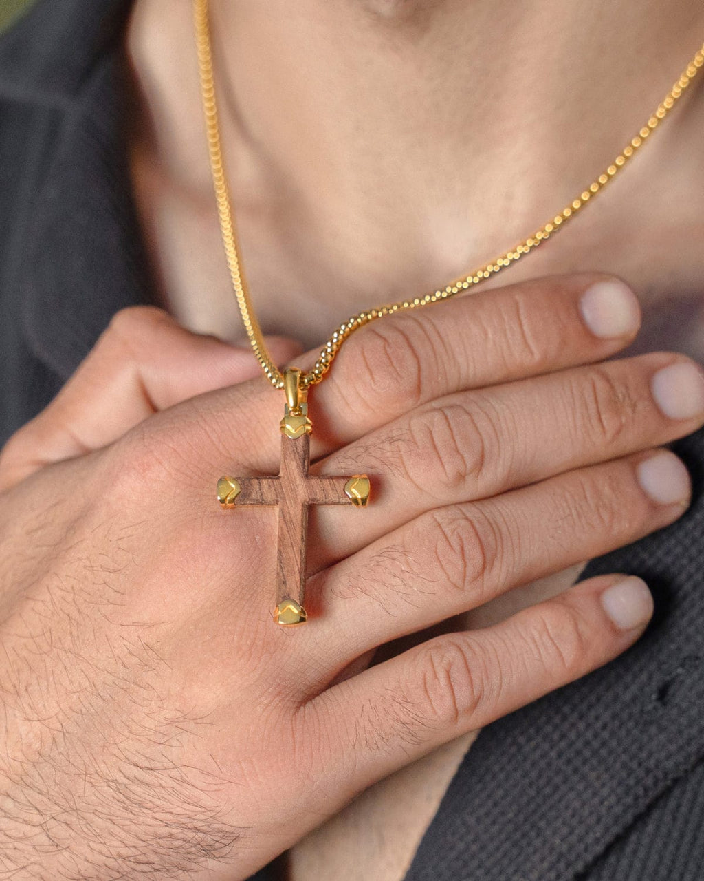 Men's Gold Bubinga Wood Cross Pendant