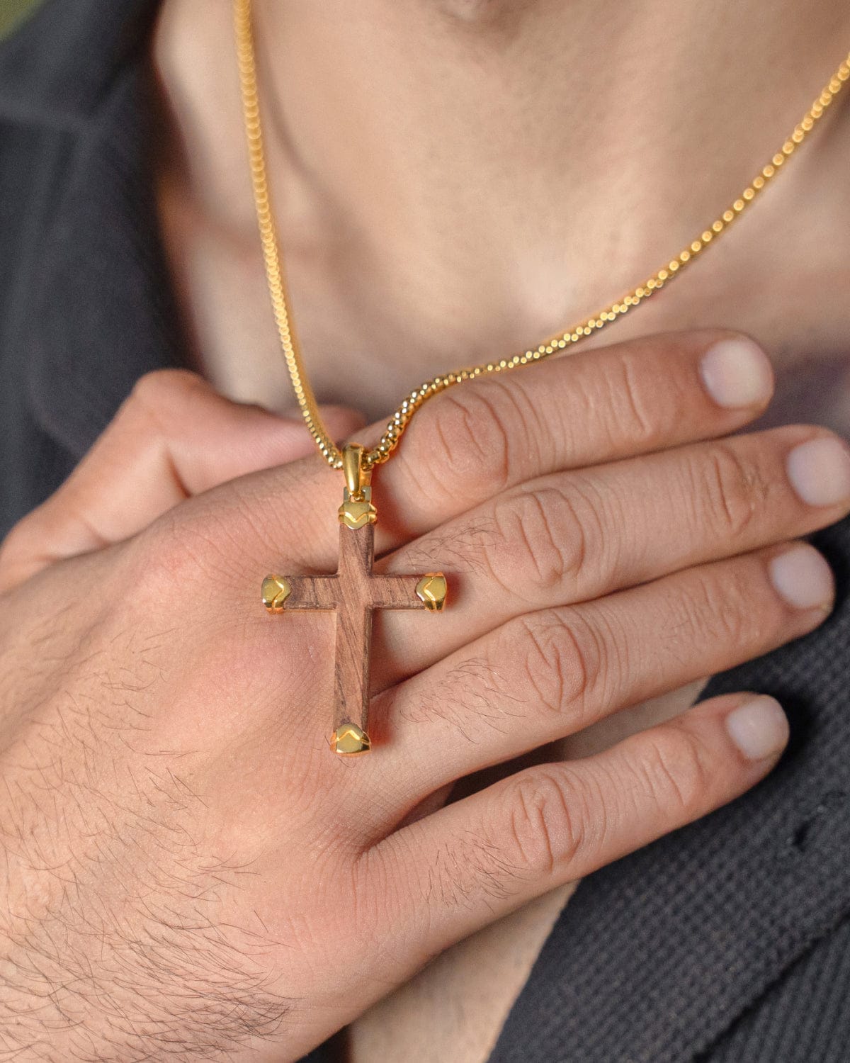 Men's Gold Bubinga Wood Cross Pendant
