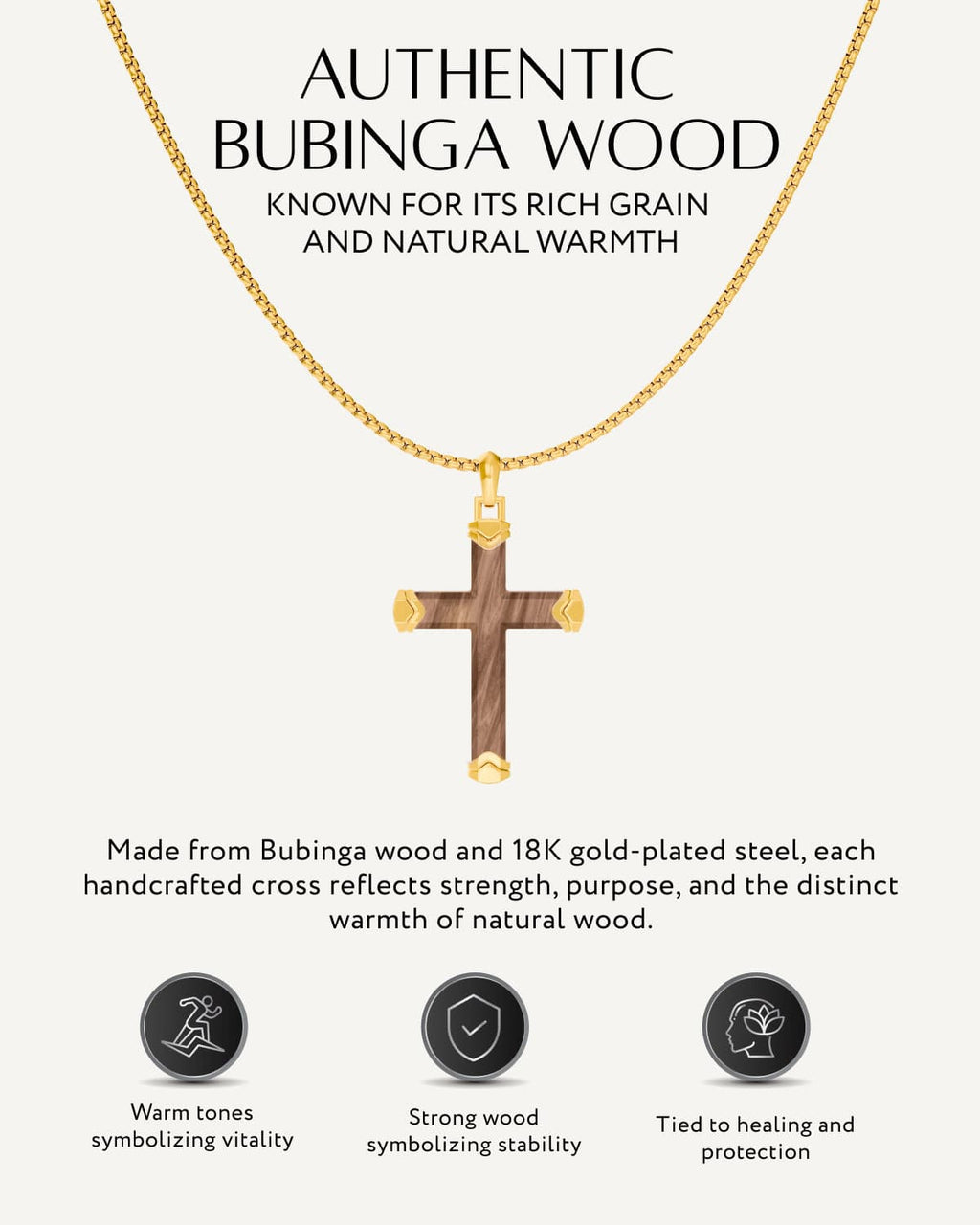 Men's Gold Bubinga Wood Cross Pendant