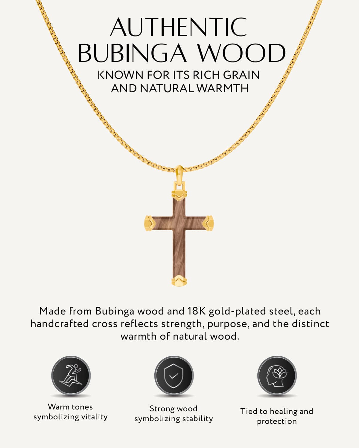 Men's Gold Bubinga Wood Cross Pendant