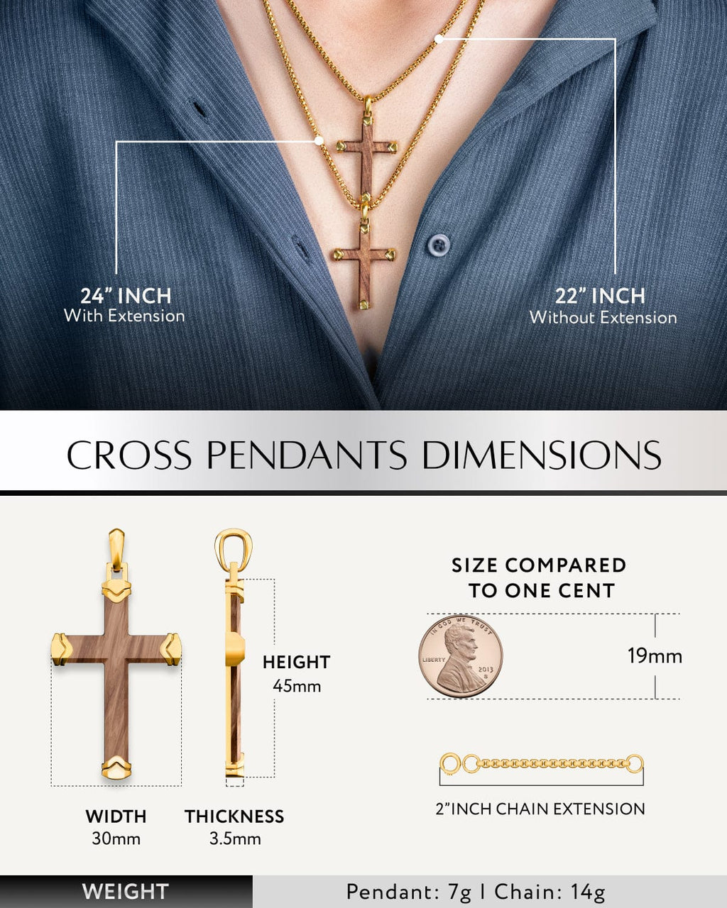 Men's Gold Bubinga Wood Cross Pendant