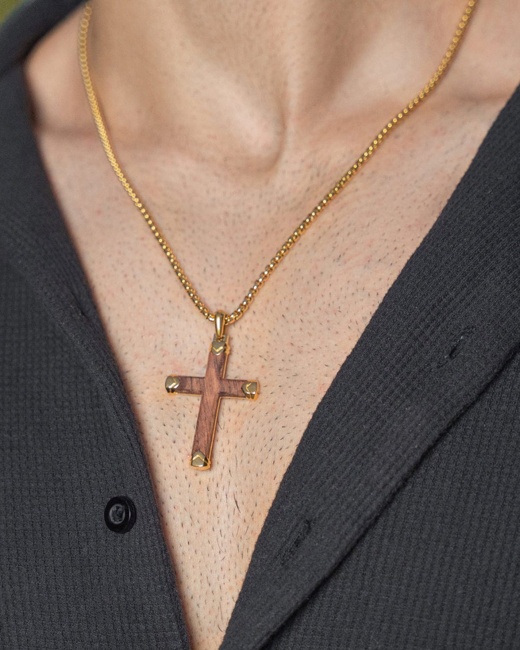 Men's Gold Bubinga Wood Cross Pendant