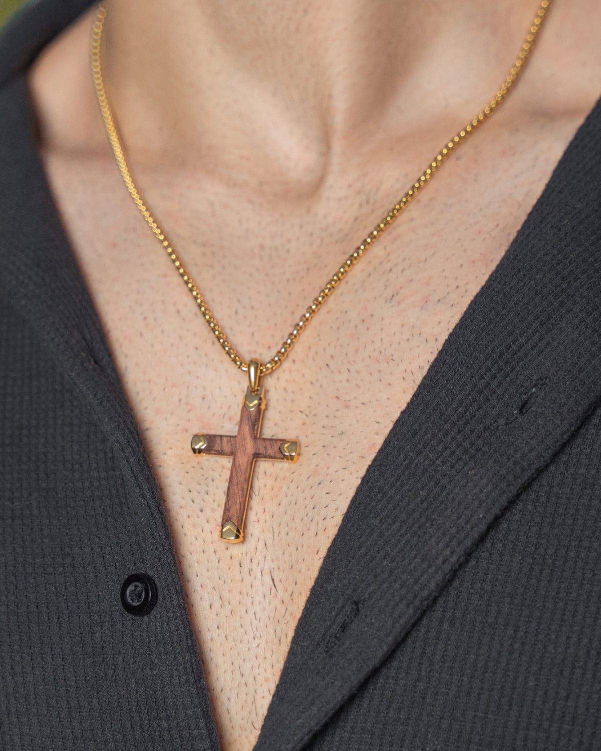 Men's Gold Bubinga Wood Cross Pendant