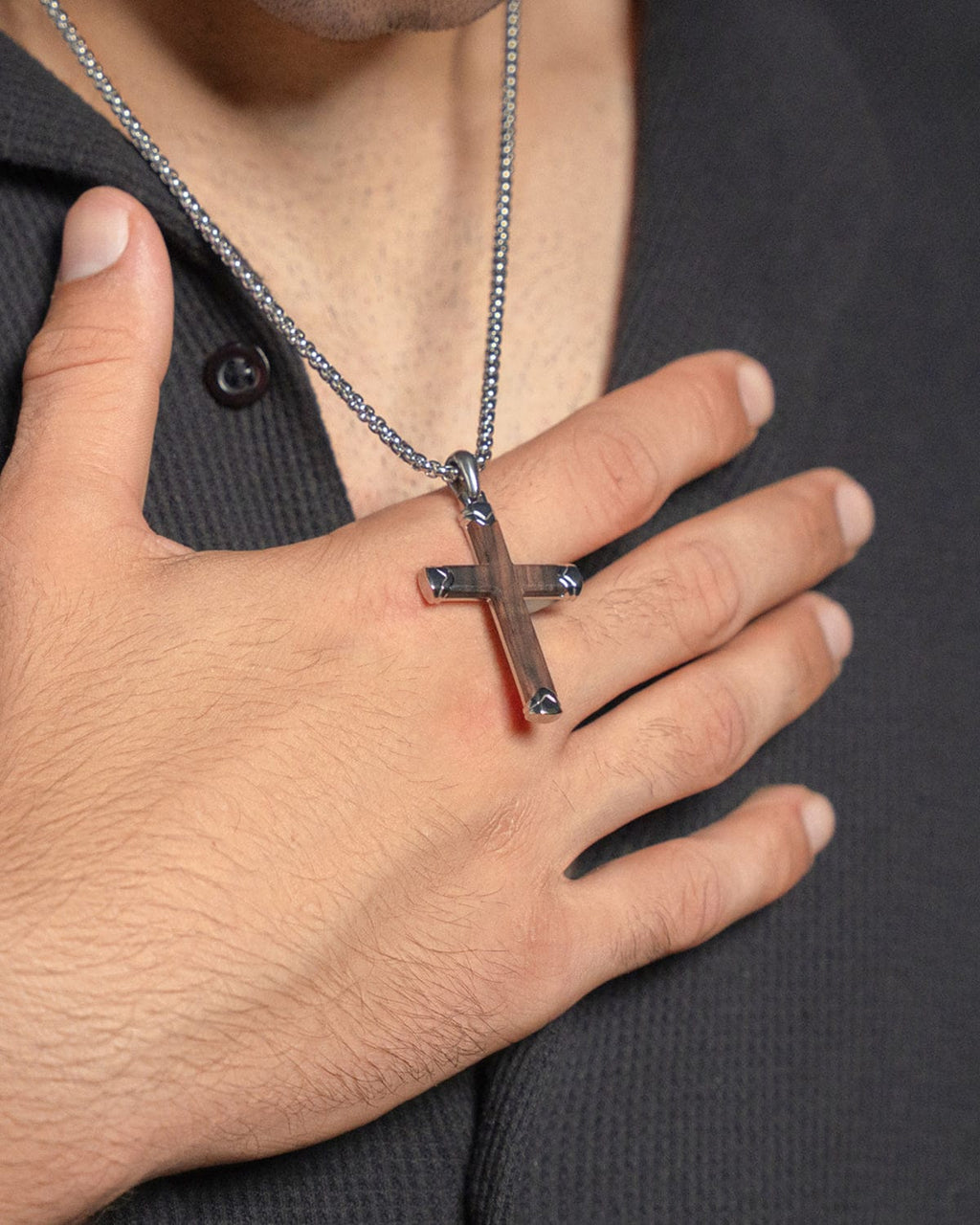 Men's Ebony Silver Wood Cross Pendant