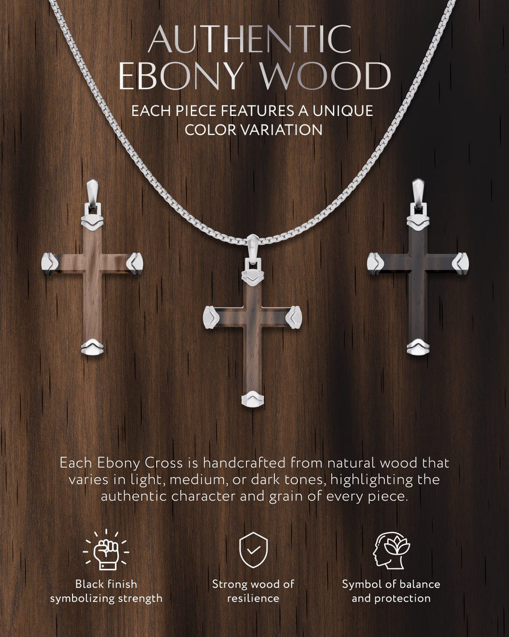 Men's Ebony Silver Wood Cross Pendant