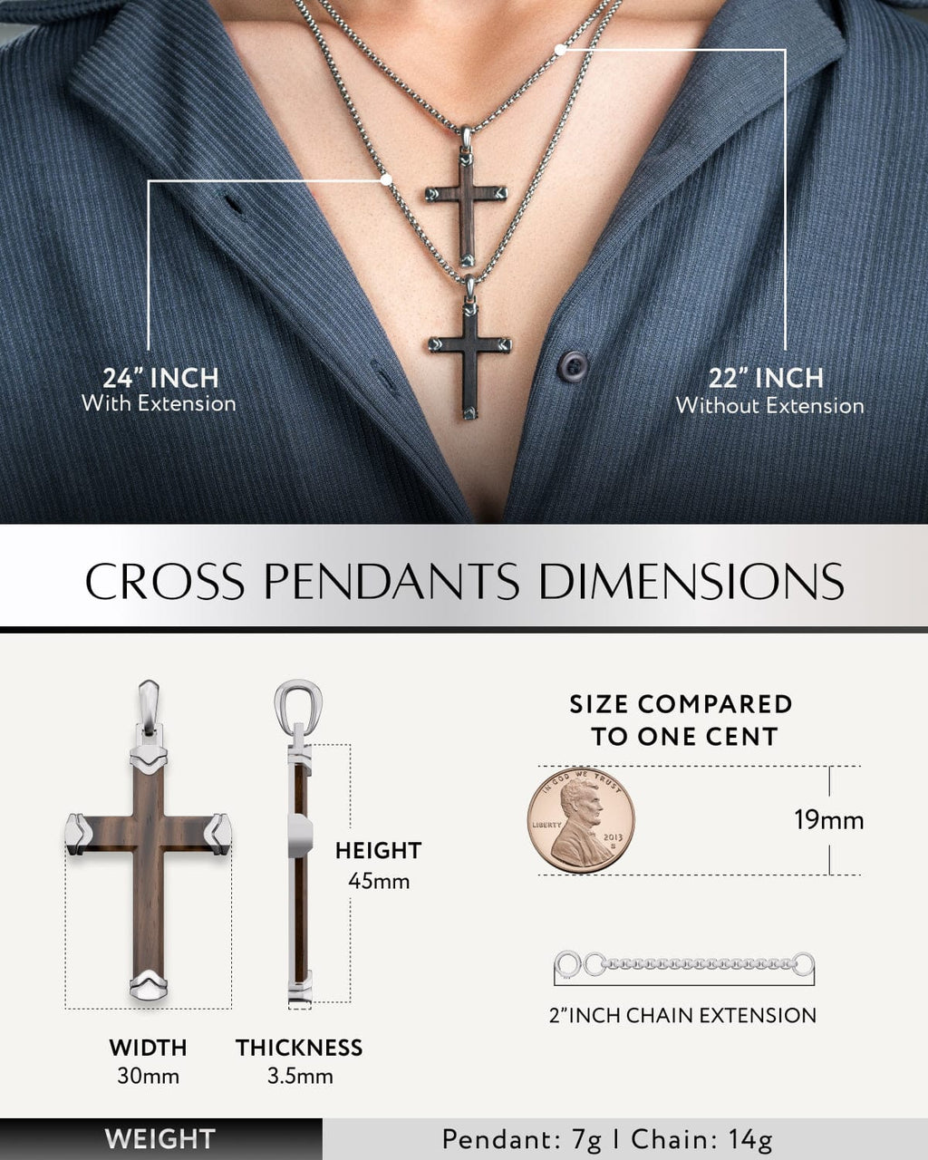 Men's Ebony Silver Wood Cross Pendant