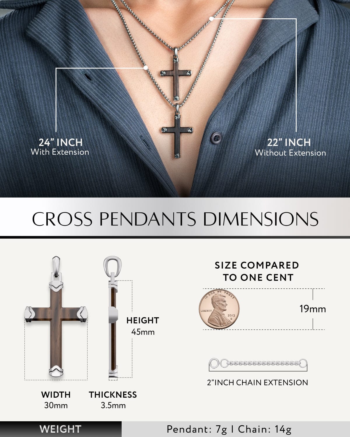 Men's Ebony Silver Wood Cross Pendant