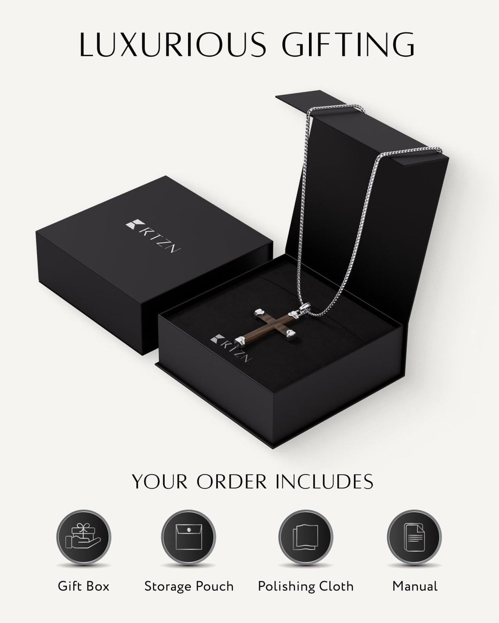 Men's Ebony Silver Wood Cross Pendant