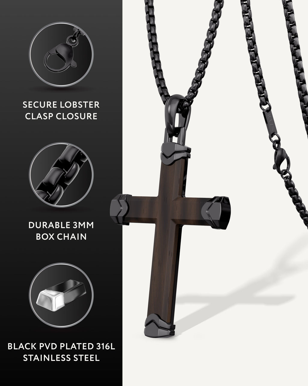 Men's Ebony Wood Cross Pendant