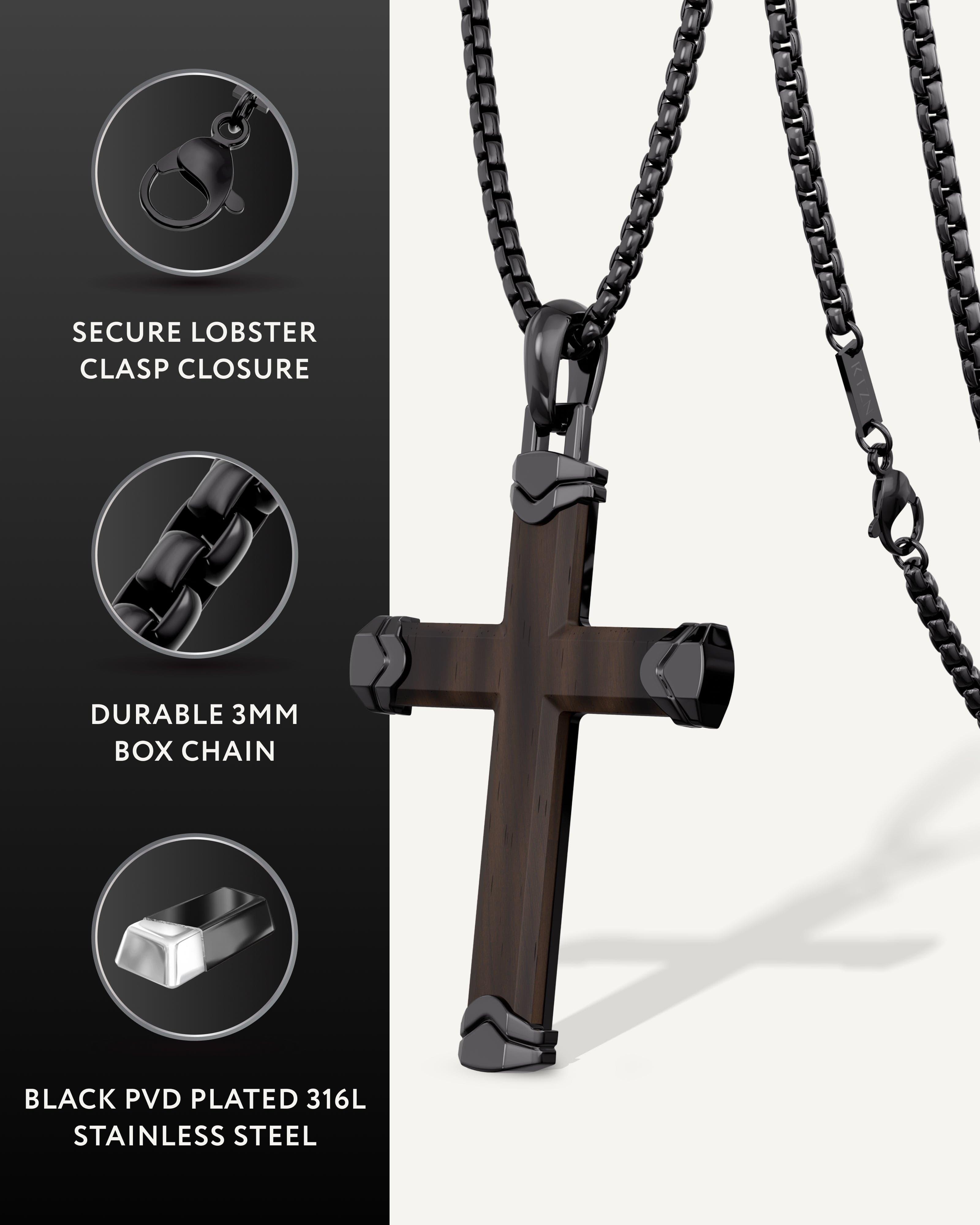 Men's Ebony Wood Cross Pendant