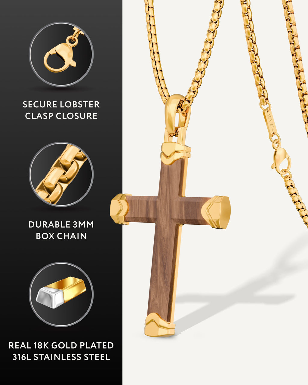 Men's Gold Bubinga Wood Cross Pendant