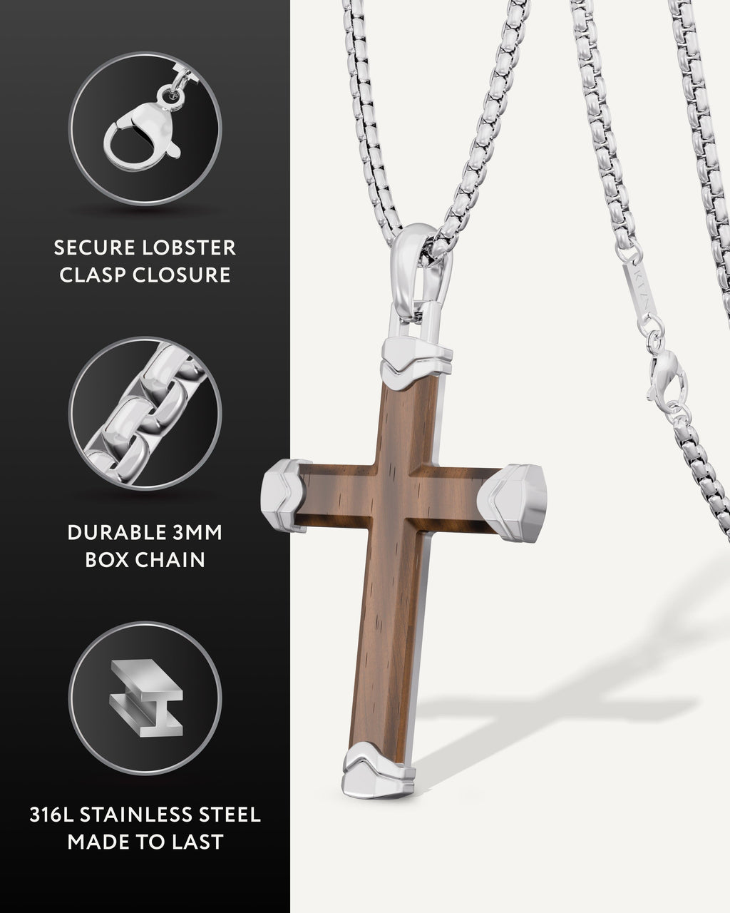 Men's Ebony Silver Wood Cross Pendant