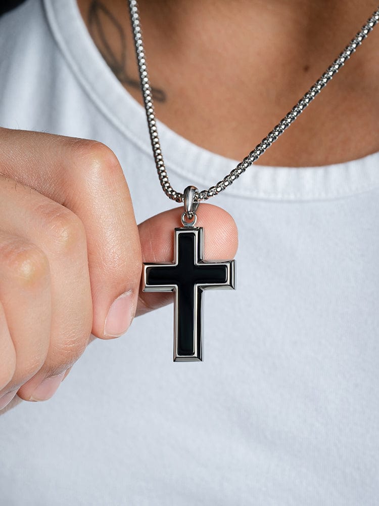 Men's Black Onyx Cross Pendant Necklace