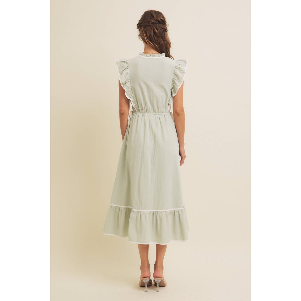 Annie- COTTON GAUZE MIDI DRESS WITH RUFFLES AND CONTRAST BINDING