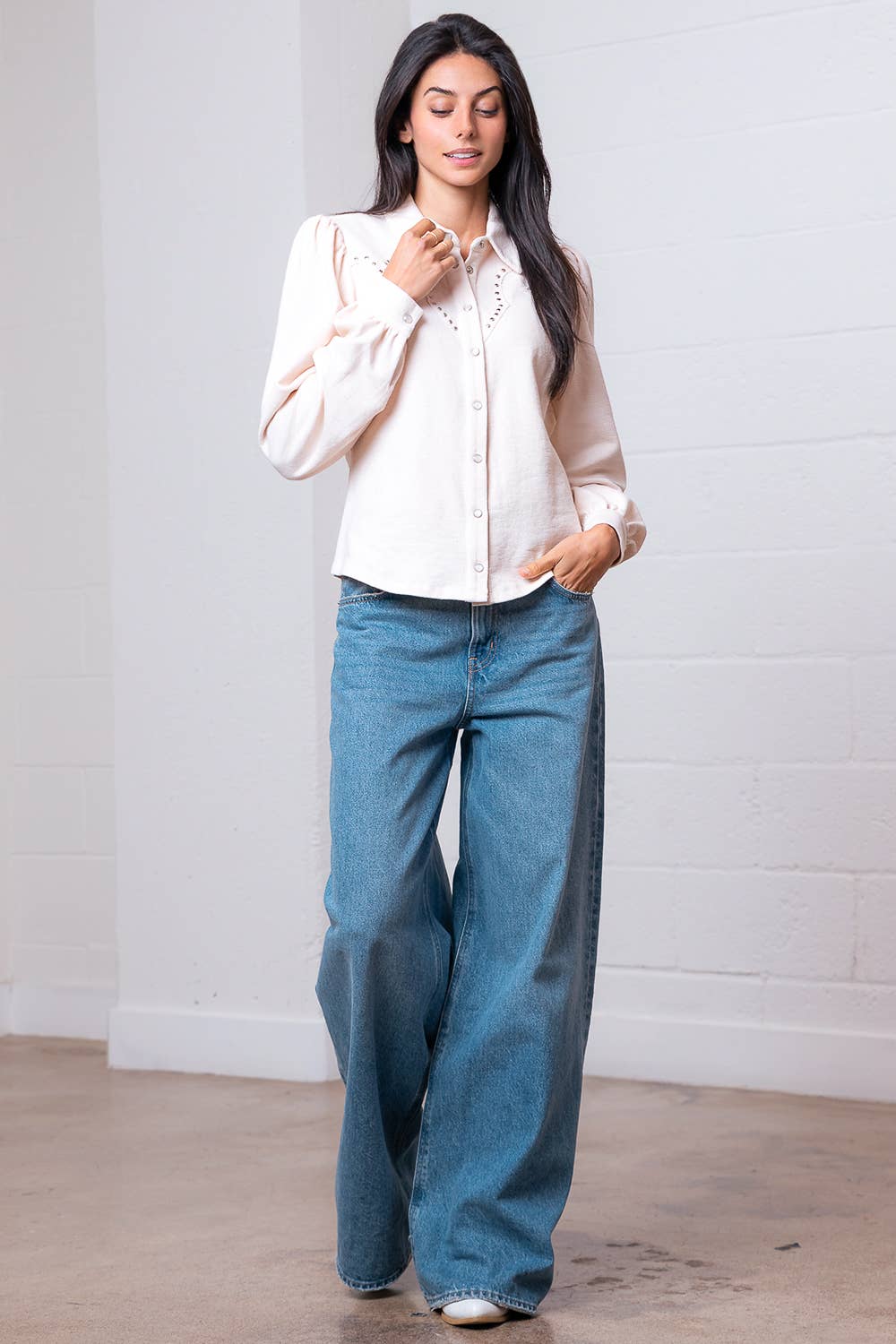 Amarillo Cream Studded Yoke Blouse