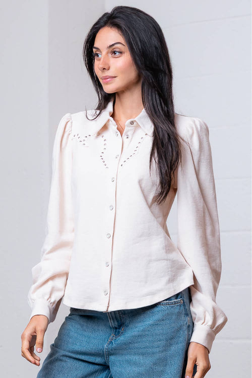 Amarillo Cream Studded Yoke Blouse