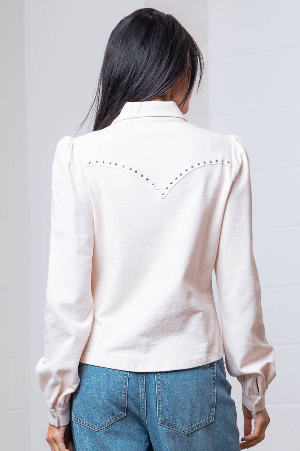 Amarillo Cream Studded Yoke Blouse