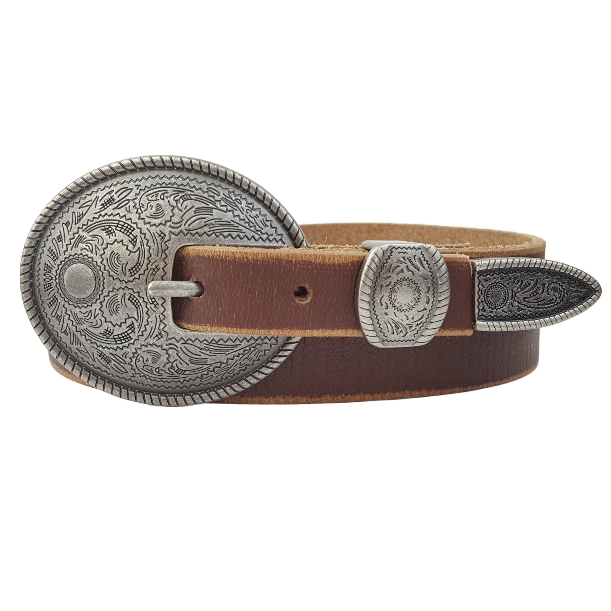 Antique Silver Buckle Vintage Skinny Genuine Leather Belt