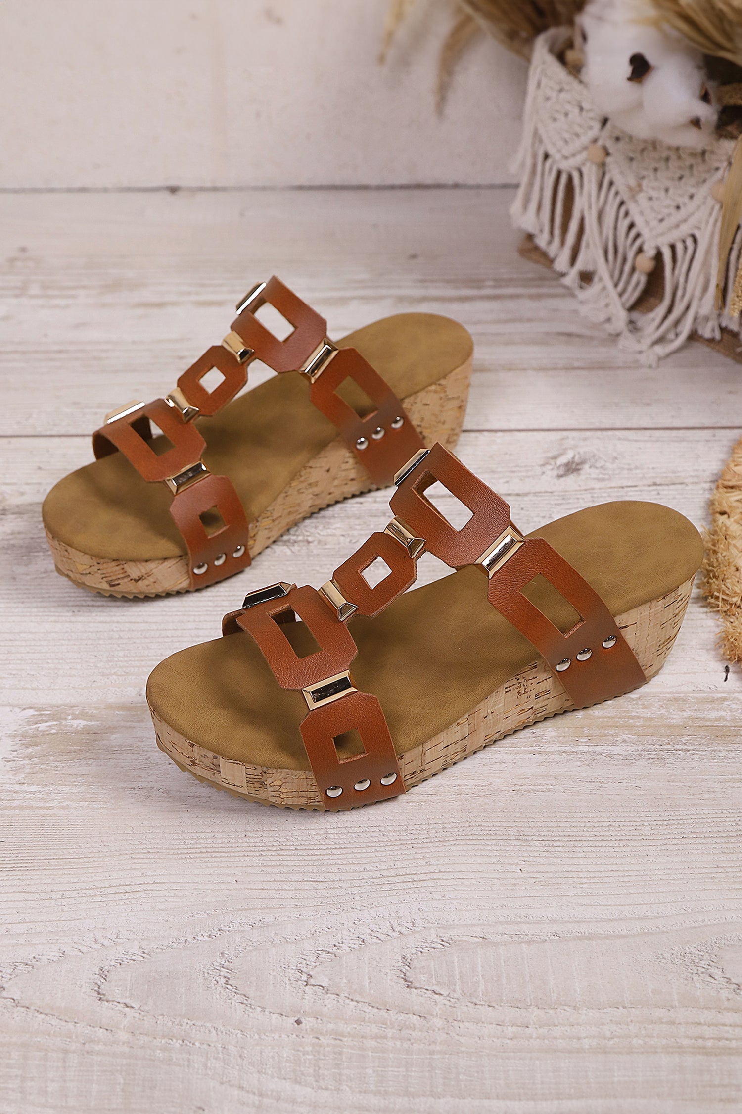 Sara Leather Wedge Platform Slippers