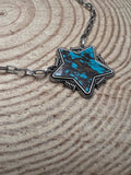 Barbed Star Shaped Faux Turquoise Pendant Necklace - 18 inch + 3