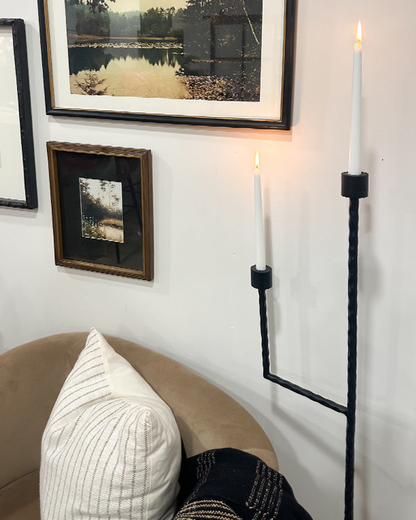 Dramatic 50 Inch Black Iron Floor Candelabra