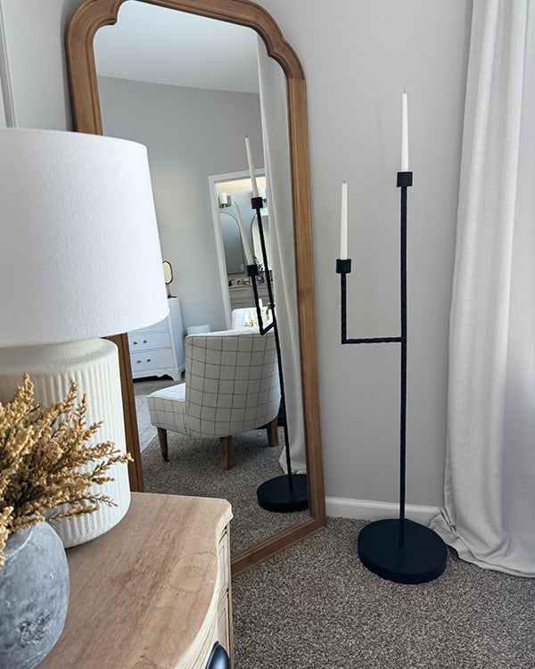 Dramatic 50 Inch Black Iron Floor Candelabra