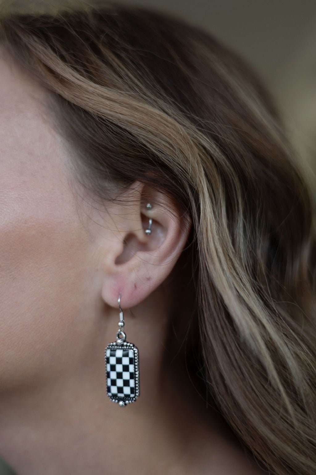 Checkered Rectangle Earrings