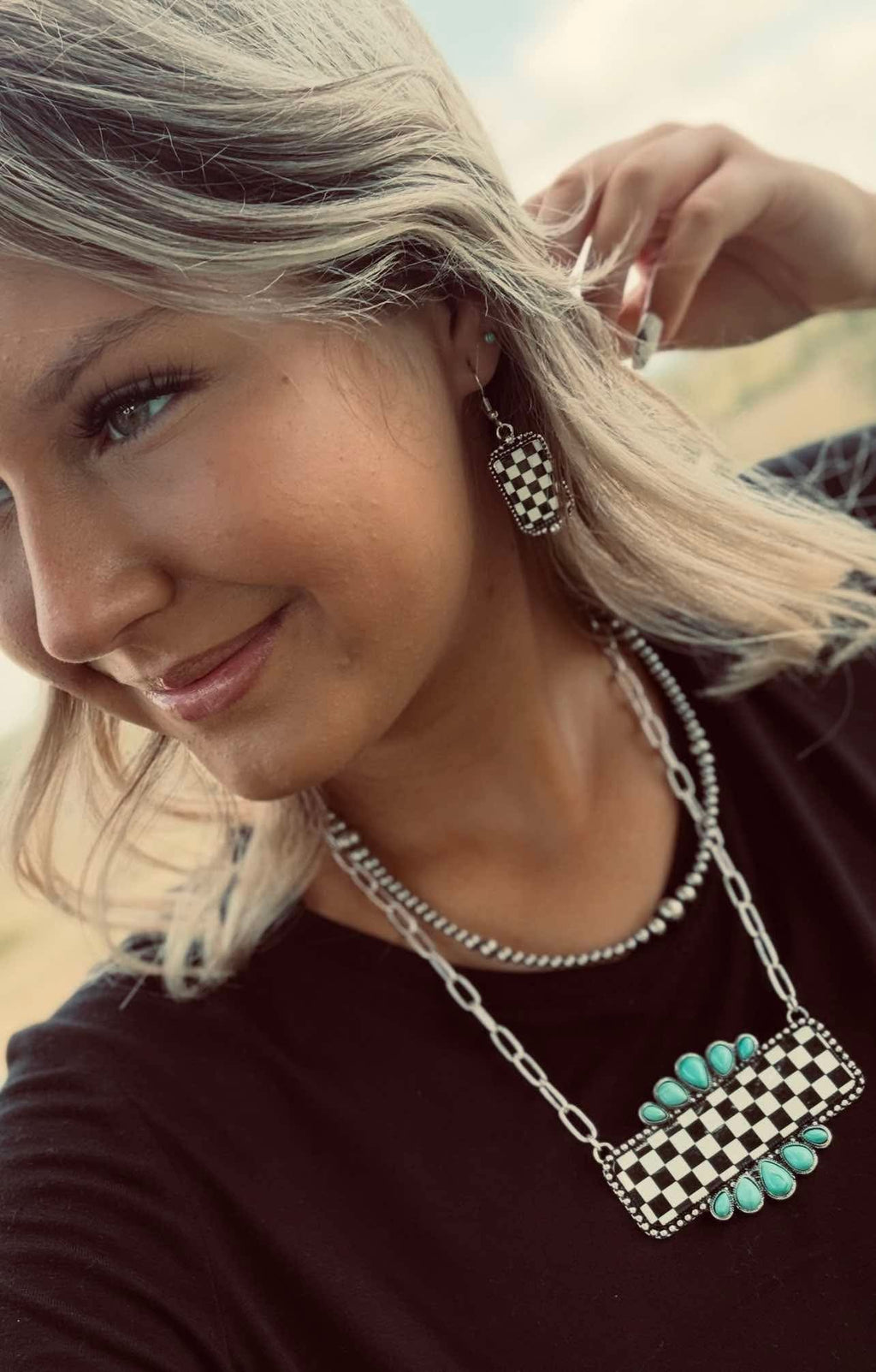Checkered Rectangle Earrings