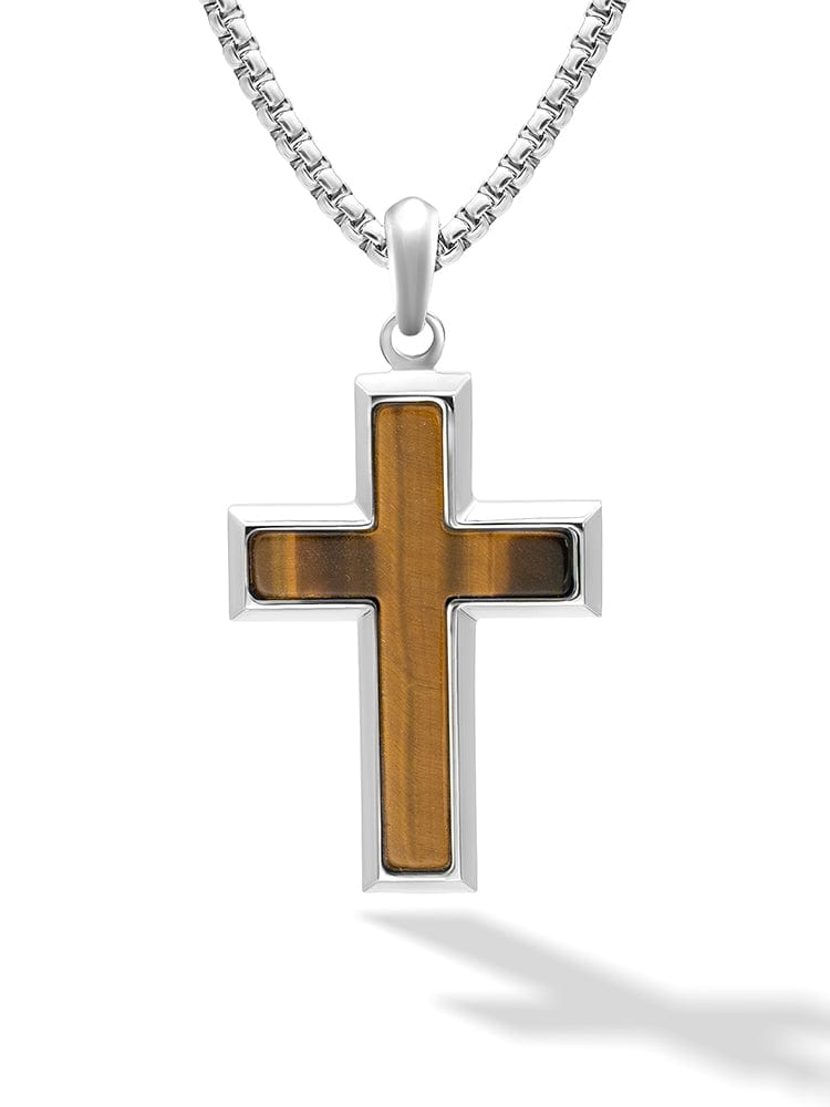 Men's Tiger Eye Cross Pendant Necklace