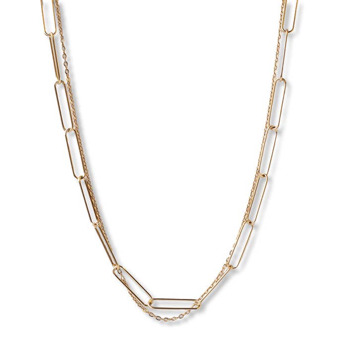Layered Gold Paperclip Chain Necklace