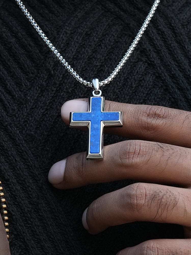 Men's Lapis Lazuli Cross Pendant Necklace