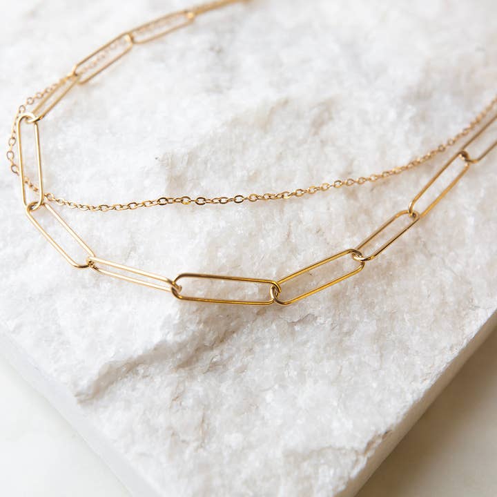 Layered Gold Paperclip Chain Necklace