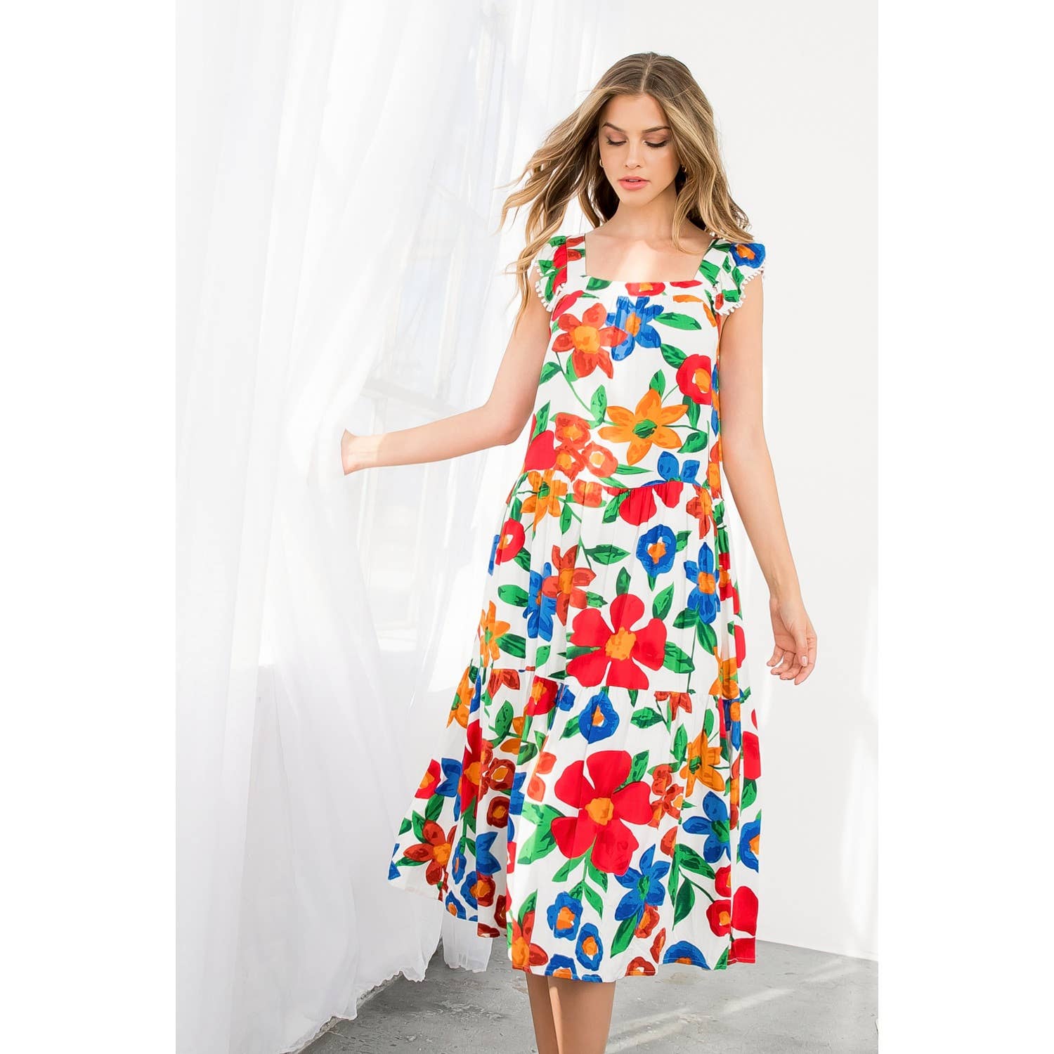 Marlow-Floral Print Tiered Midi Dress