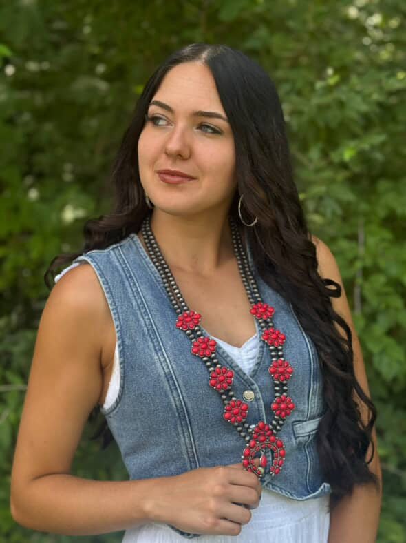 Coral Squash Blossom Statement Necklace