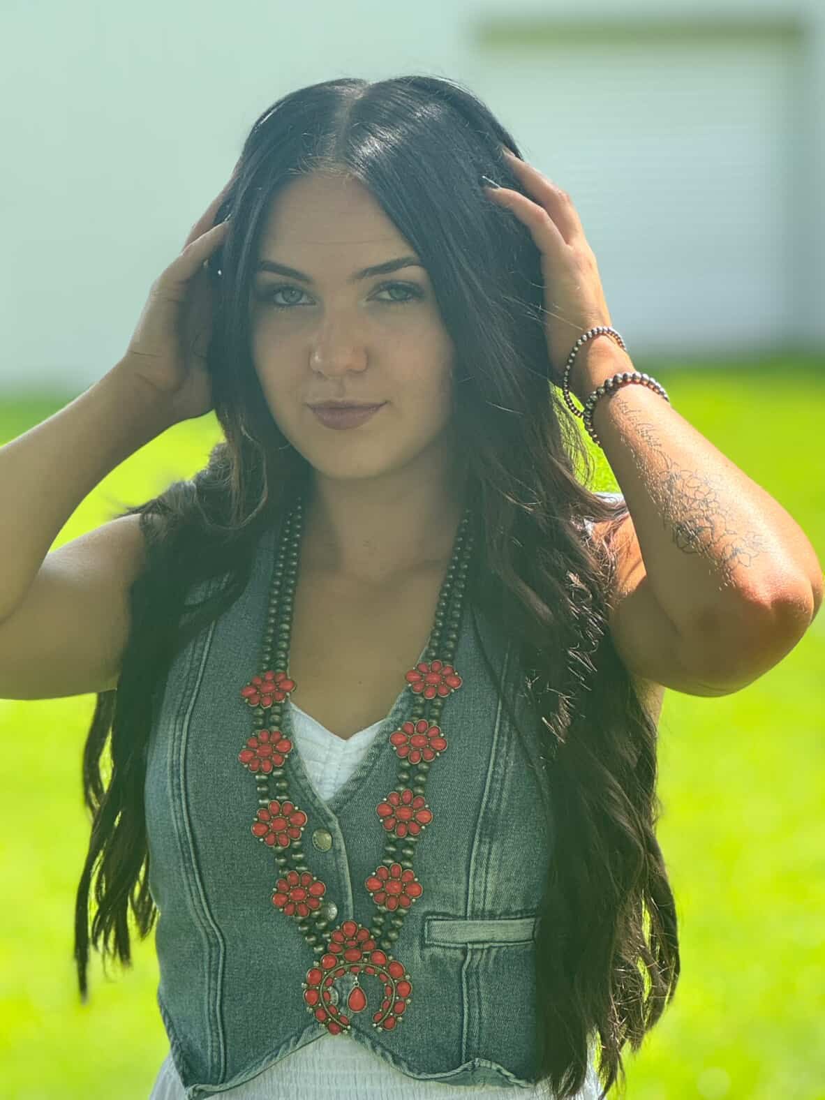 Coral Squash Blossom Statement Necklace