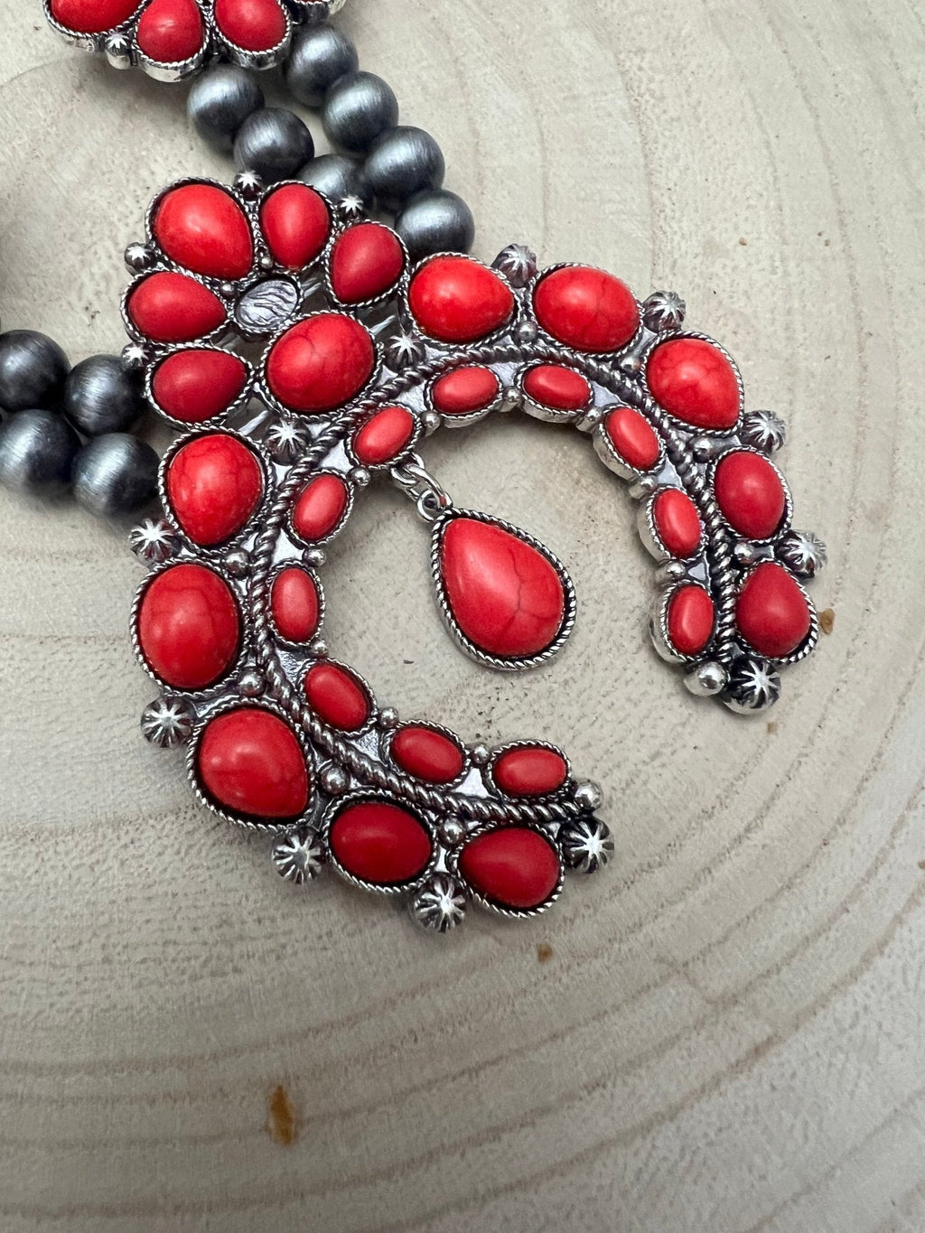 Coral Squash Blossom Statement Necklace