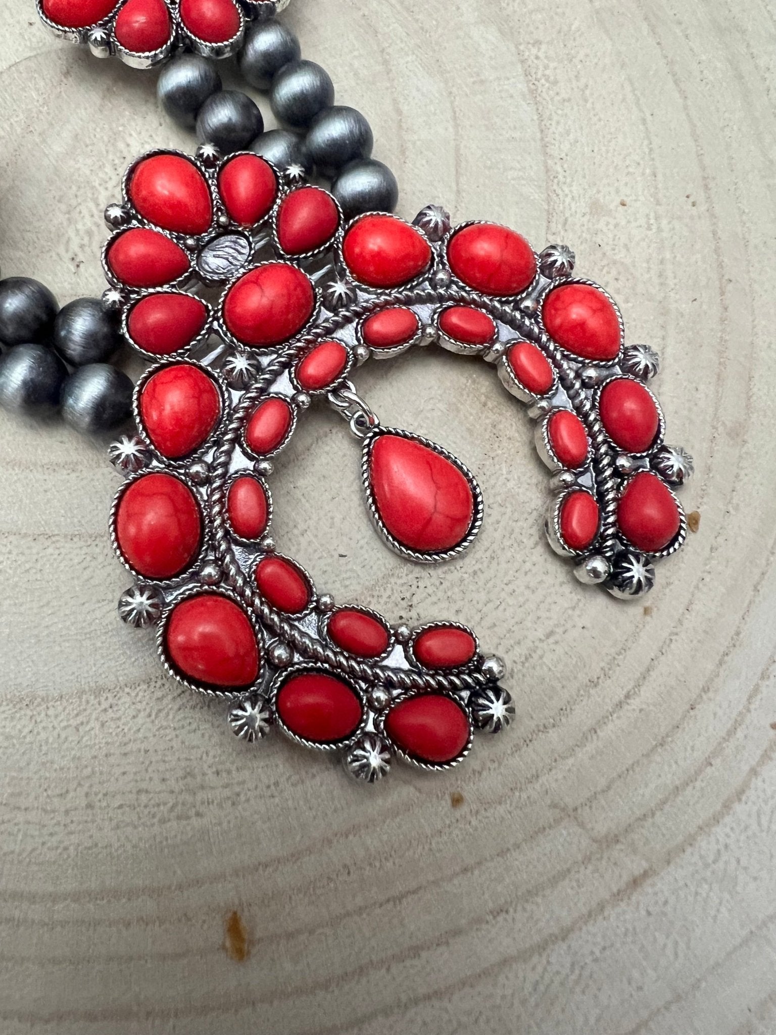 Coral Squash Blossom Statement Necklace