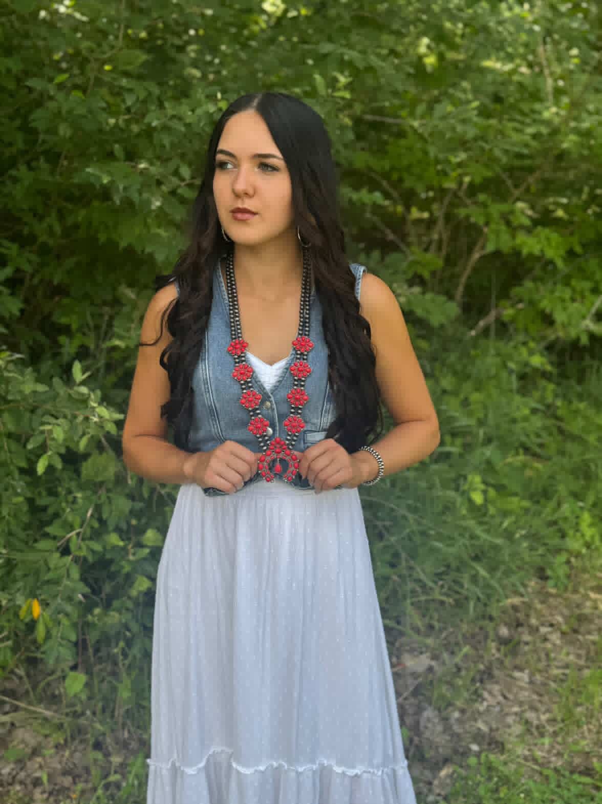Coral Squash Blossom Statement Necklace