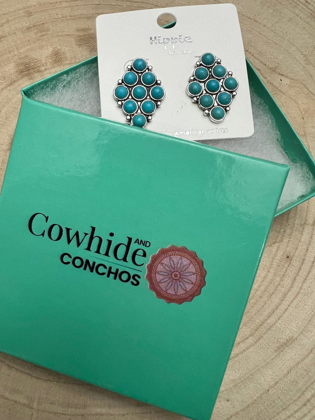 Faux Turquoise Cluster Post Earrings - 1 inch drop